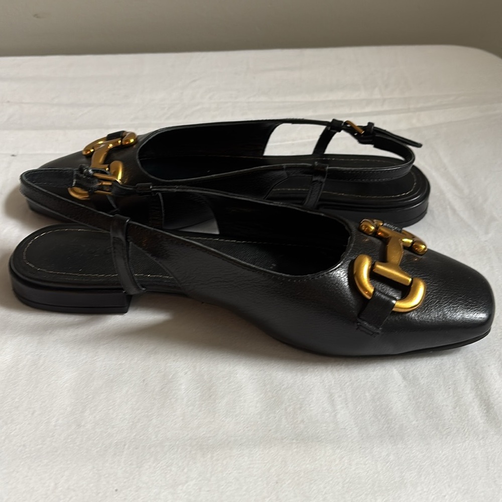 Boden sling back square toe mules with gold horsebit hardware - Picture 5 of 8